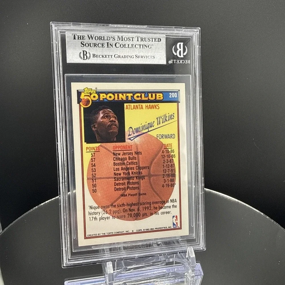 1992/93 Topps #200 Dominique Wilkins Beckett Authentic‎ Autograph Signed